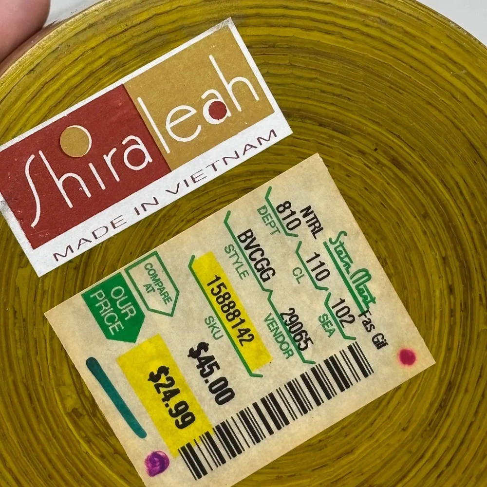Shira Leah Large Cyliner Vase Bamboo Mustard Yellow Dried Silk Flowers Vietnam